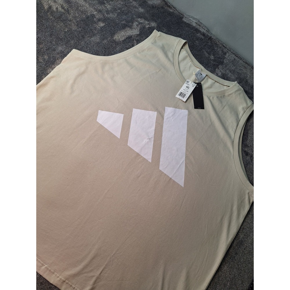 Adidas Logo‎ Crew Neck Tank Top Mens 4XL Beige Muscle Shirt Street Wear